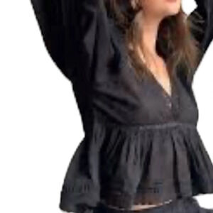 Gap Black boho crotchet ballon sleeves blouse  Sz S